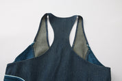 Ru Patch Denim Brocade Maxi Dress Forest Blue