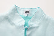 Luka Brocade Button Front Shirt Jade Blue