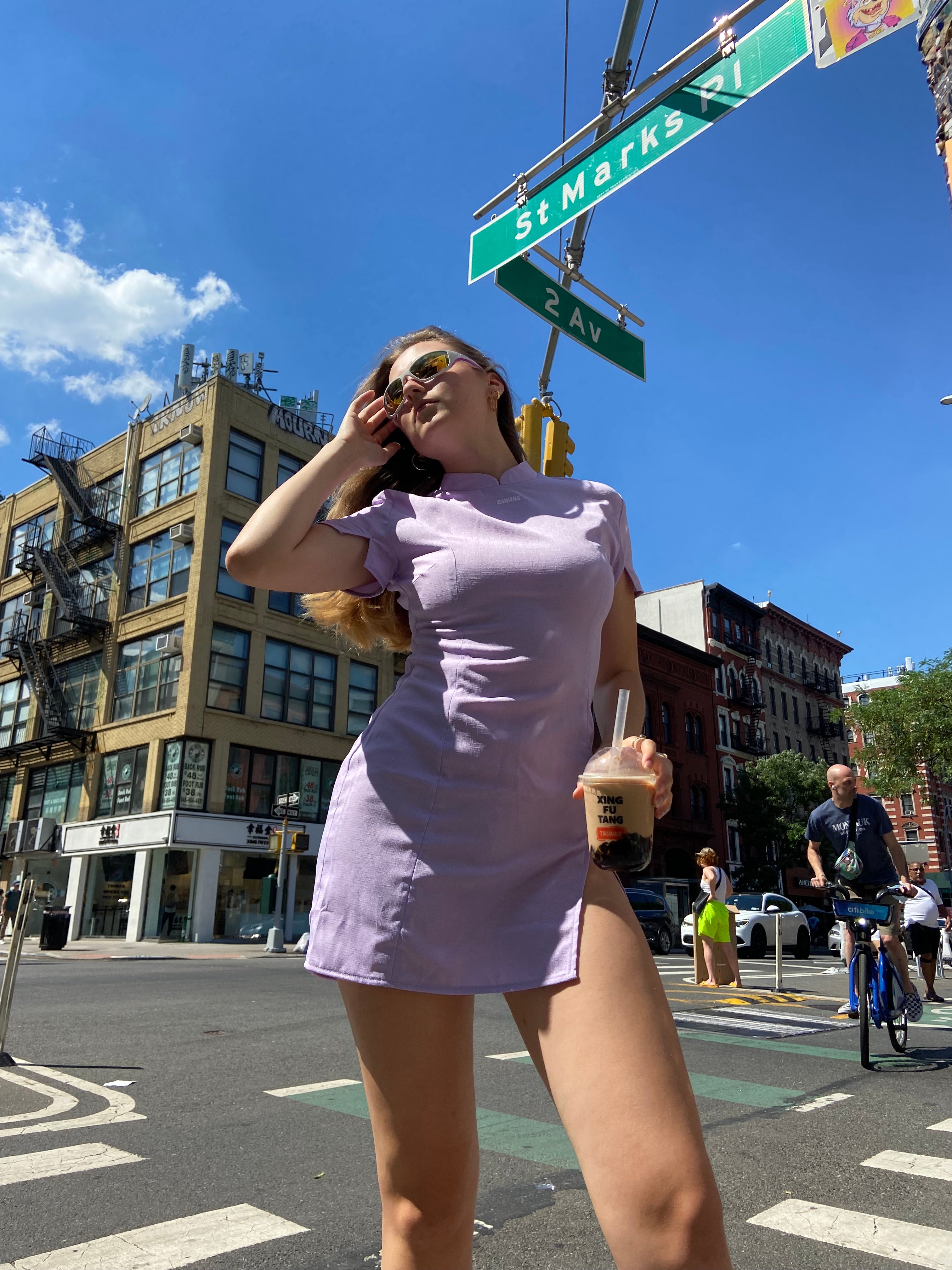 Lesley Linen Qipao Mini Dress Lavender