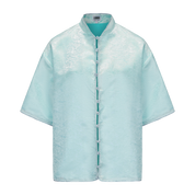 Luka Brocade Button Front Shirt Jade Blue