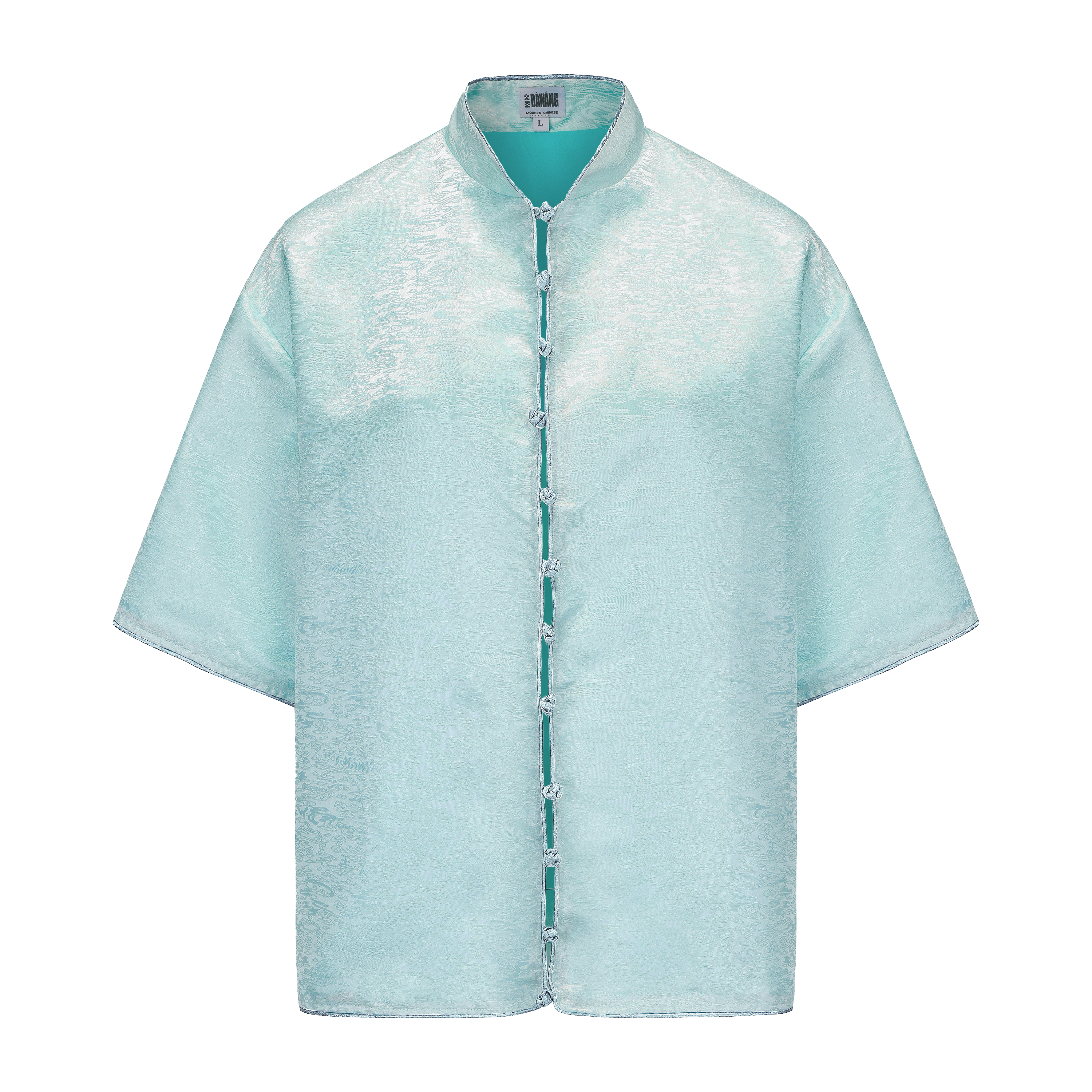 Luka Brocade Button Front Shirt Jade Blue