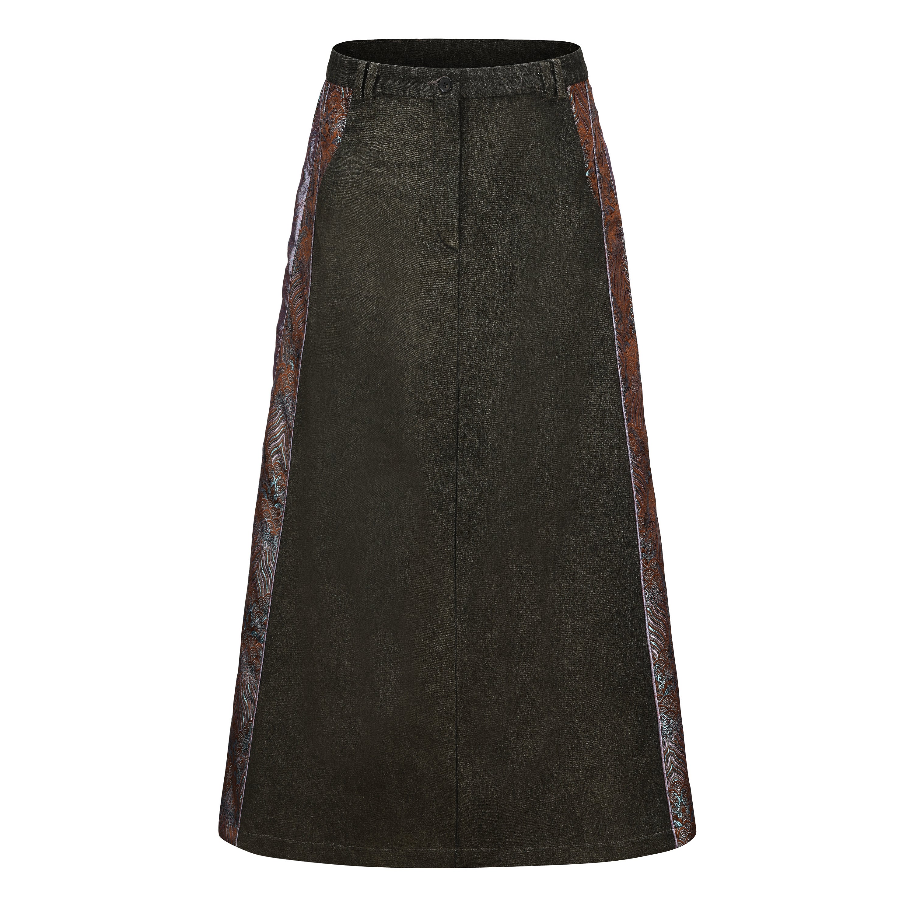 Low Waist Fit, Denim Brocade Patch, front