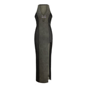 Ru Patch Denim Brocade Maxi Dress SAMPLE SALE