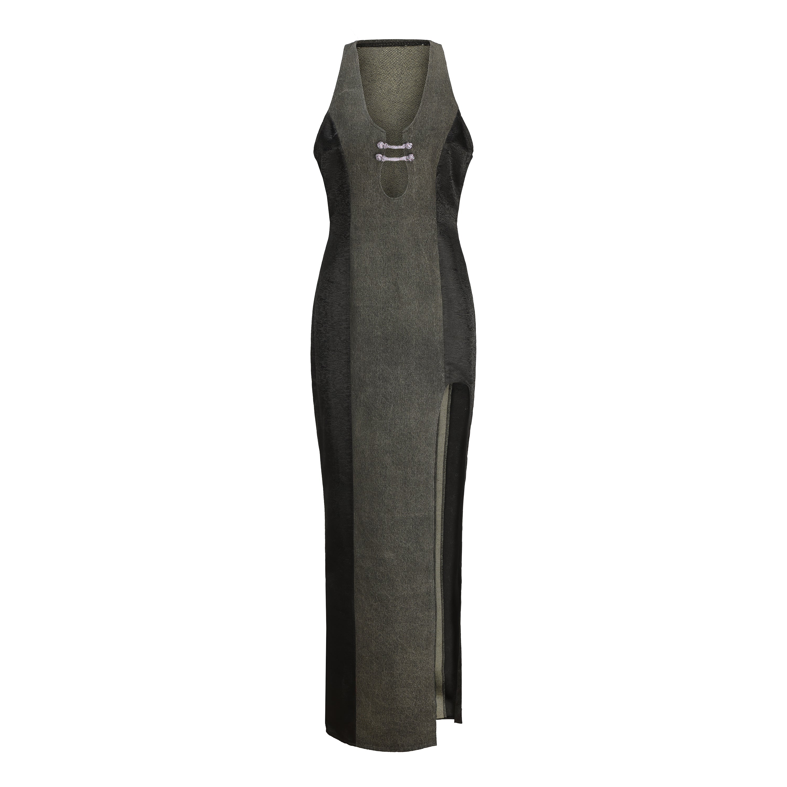 Ru Patch Denim Brocade Maxi Dress SAMPLE SALE