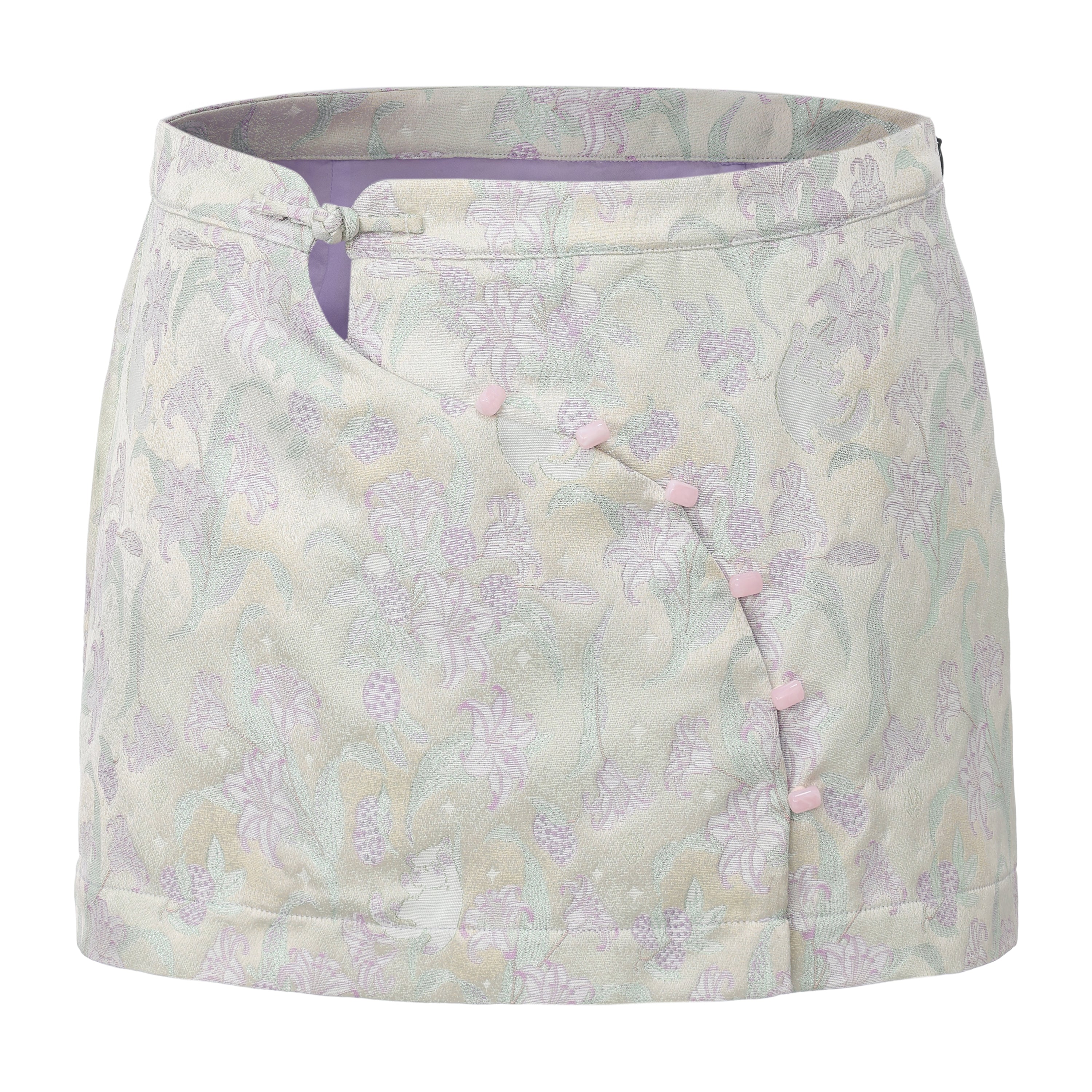 Zhen Side Button Mini Skirt Green
