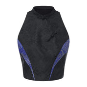 Hai Brocade Patchwork Crop Top Black