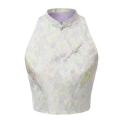 Hai Brocade Patchwork Crop Top Green