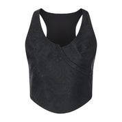 Song V Wrap Brocade Crop Top Black