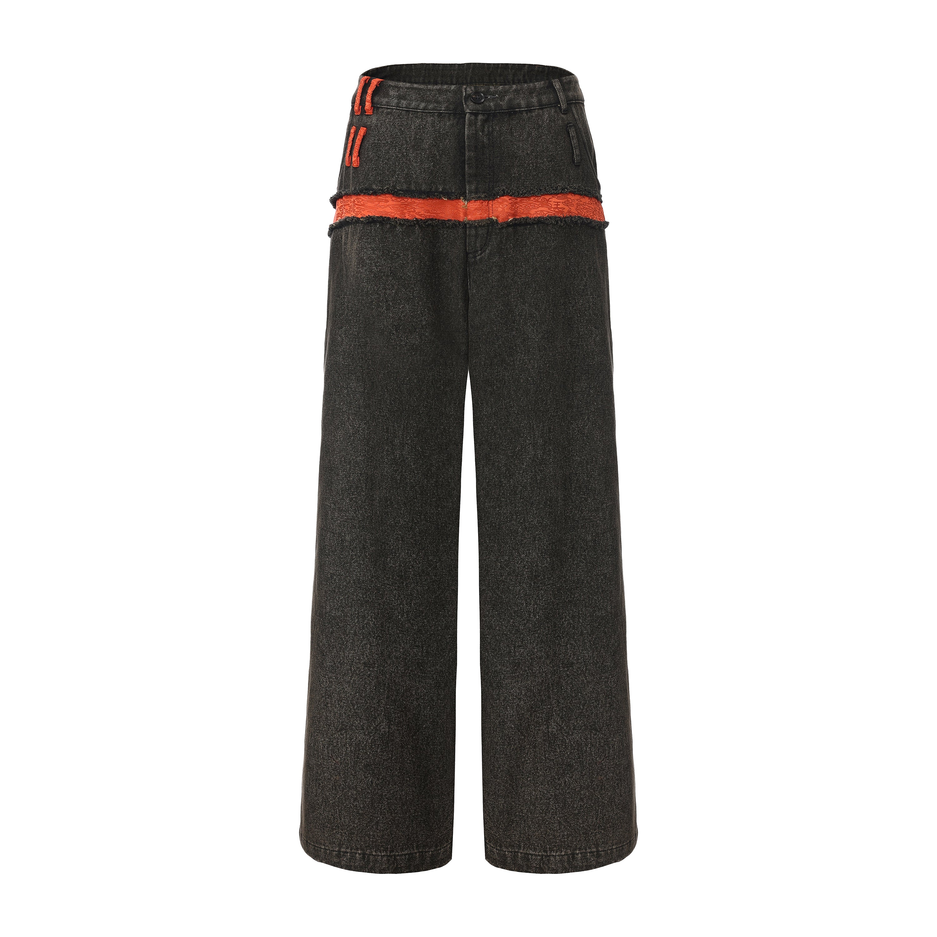 Za WideLeg Denim/Brocade Patch Pants Phoenix Red