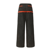 Za WideLeg Denim/Brocade Patch Pants Phoenix Red