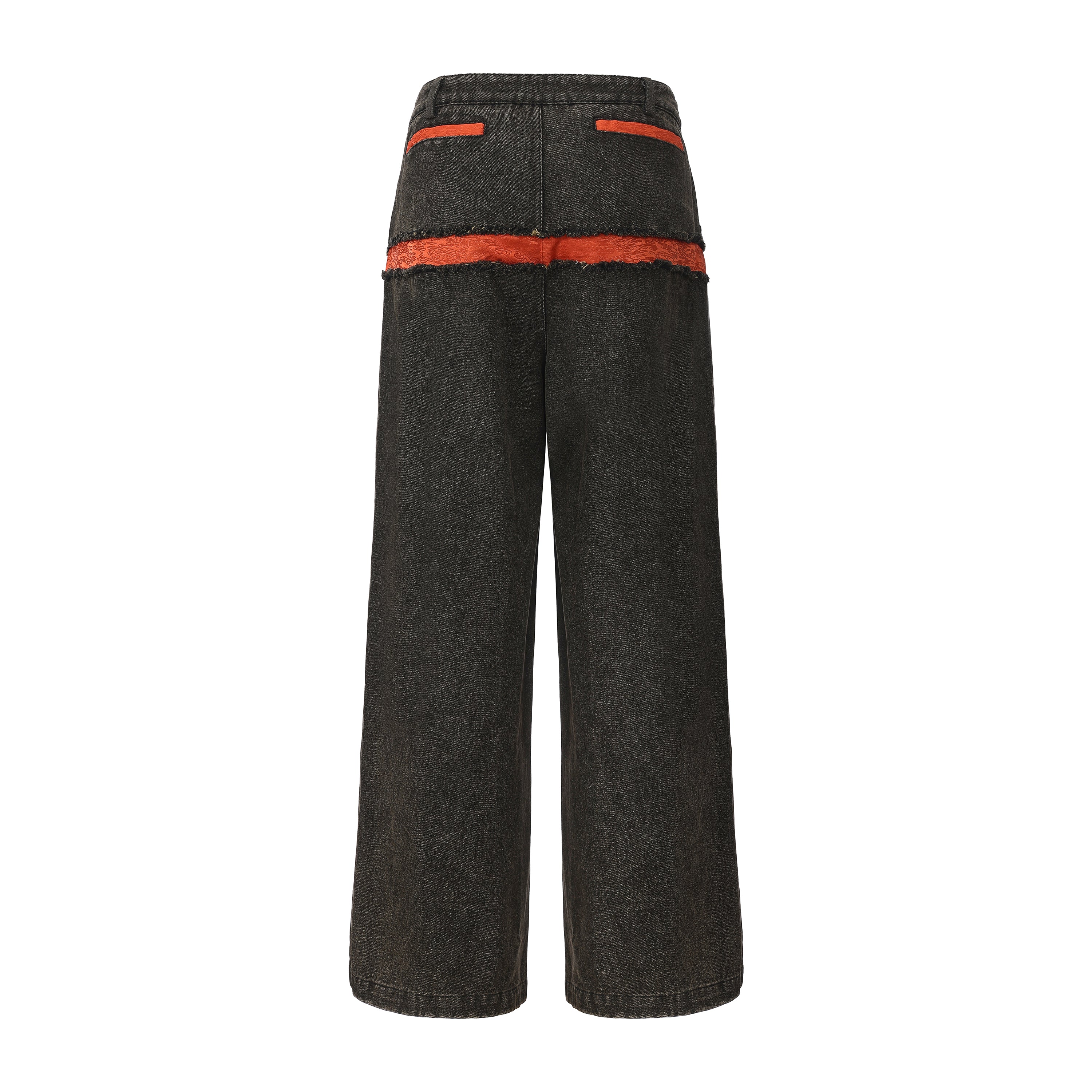 Za WideLeg Denim/Brocade Patch Pants Phoenix Red