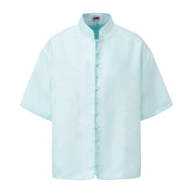 Luka Brocade Button Front Shirt Jade Blue