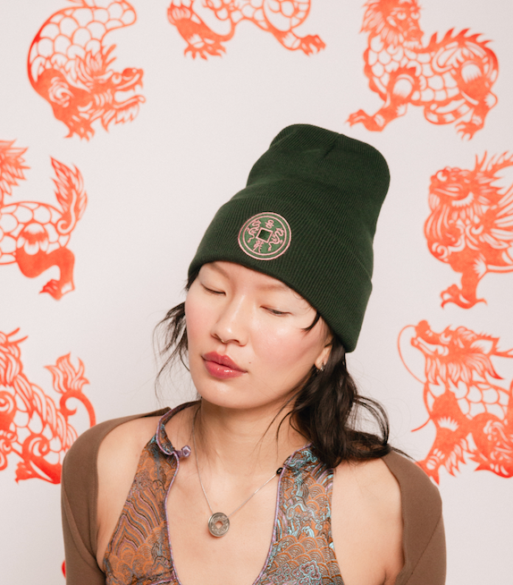 Year of the Dragon Coin Embroidered Knitted Beanie