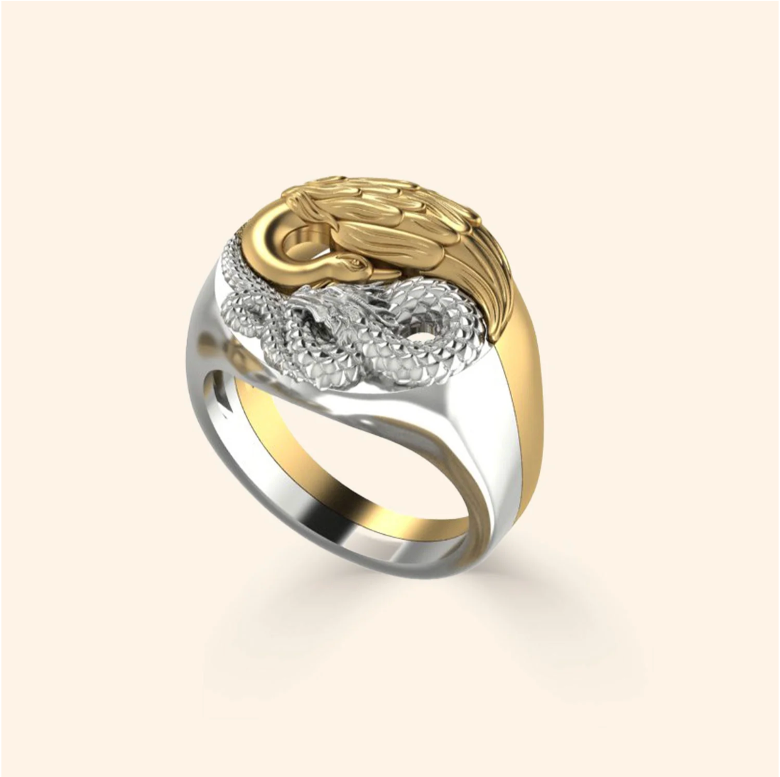 Yin Yang Dragon + Phoenix Ring Set