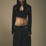 Yao Keyhole Detachable Sleeves Top Black