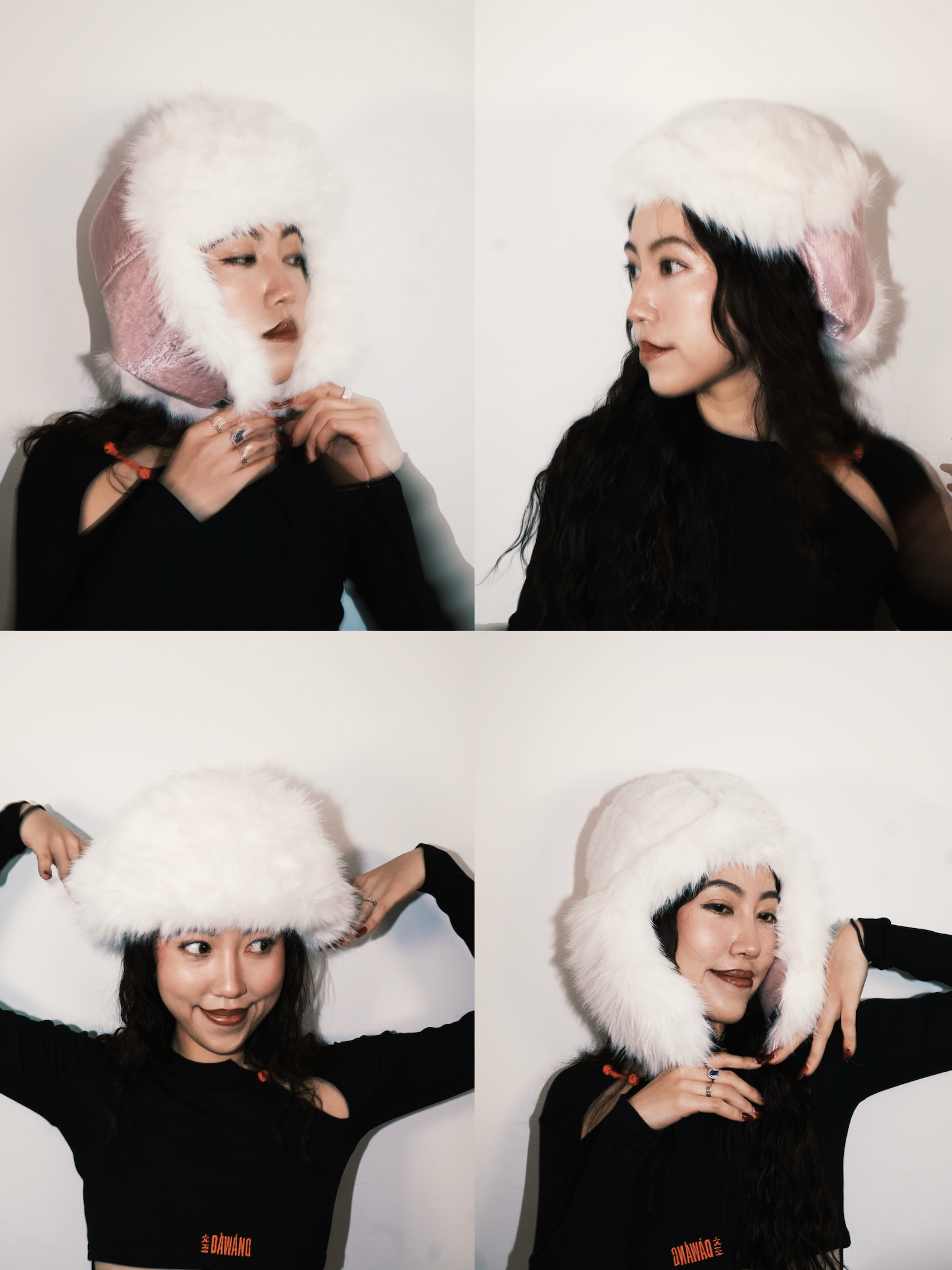Lei Reversible Fur Trapper Hat White/Pink