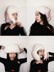 Lei Reversible Fur Trapper Hat White/Pink