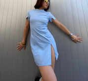 Lesley Linen Qipao Mini Dress Blue