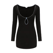 Bing Off-Shoulder Mini Dress, Silk Brocade Piping Detail, front