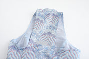 Hua Sleeveless Brocade Mini Dress, Cloud Moire, Logo Embroidery Back close up