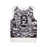 Double Sided Jacquard Sweater Vest, Jacquard knit graphic pattern, white, Rib knit crewneck collar, armscyes, hem, side2