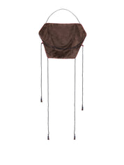 FU DAI Reversible Apron top, remove logo tag, Brocade Piping, Center Front Pocket, Back Tie-Up, Optional loops, brown, side2