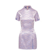 Noma Brocade Mini Dress, Piping, lavender, front